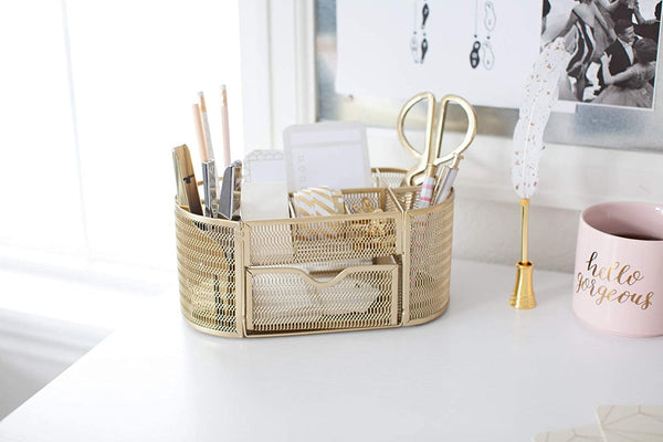 CMLOKWLA Beautiful Gold Desk Organizer - Made of Metal with Gold Finish - Gold Desk Accessories - Storage for Paper and Office Supplies - Desk Organizer Gold - Storage for Home or Office
