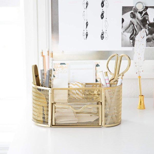 CMLOKWLA Beautiful Gold Desk Organizer - Made of Metal with Gold Finish - Gold Desk Accessories - Storage for Paper and Office Supplies - Desk Organizer Gold - Storage for Home or Office